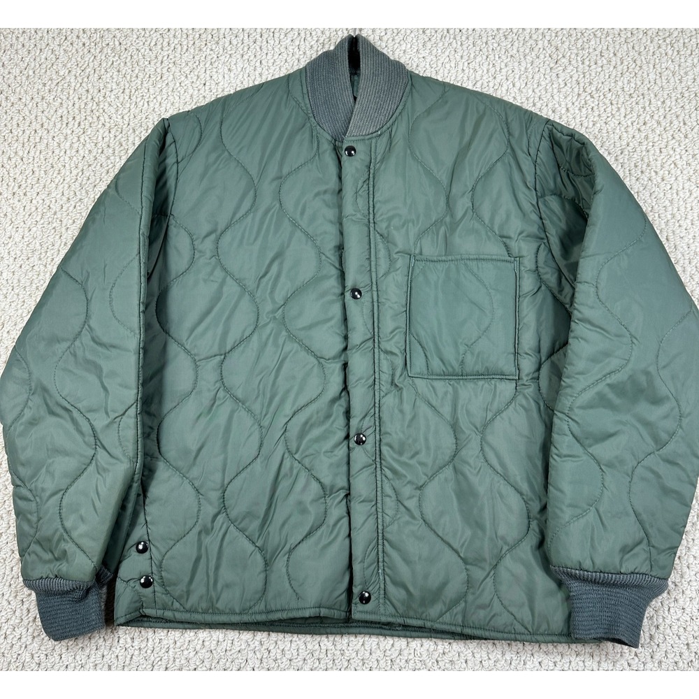 Vtg Quilted Flyers Liner Jacket Mens M Green US Air Force CWU-9/P 80s Zip/Snap